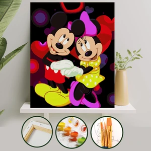 Palmiye Hobi Sanat Sayılarla Boyama Tuval Seti Fırça Boya Dahil (Çıtalı) 40x50 CM - Minnie & Mickey Mouse