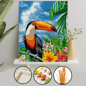 Palmiye Hobi Sanat Sayılarla Boyama Tuval Seti Fırça Boya Dahil (Çıtalı) 40x50 CM - Papağan