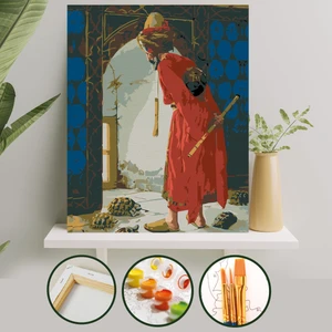 Palmiye Hobi Sanat Sayılarla Boyama Tuval Seti Fırça Boya Dahil (Çıtalı) 40x50 CM - Kaplumbağa Terbiyecisi