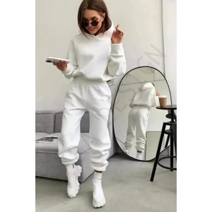 Kadın Oversize Geniş 3 Iplik Polarlı Şardonlu %100 Pamuk Kapüşonlu Eşofman Takımı