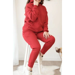 Kadın Oversize Geniş 3 Iplik Polarlı Şardonlu %100 Pamuk Kapüşonlu Eşofman Takımı