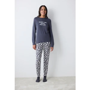 Busy Life Gri Termal Pantolon Pijama Takımı