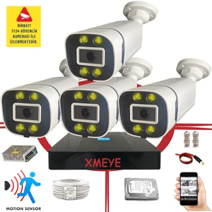 4 Kameralı Hareket Algılayan 5 Mp Lens 4 Warm LED Gece Renkli Gösteren Güvenlik Kamerası Seti Bs 604W