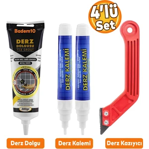 (4'LÜ SET) Fayans Arası Beyaz Hazır Derz Dolgusu + Temizleyici Kazıyıcı + 2'li Derz Boyama Kalemi