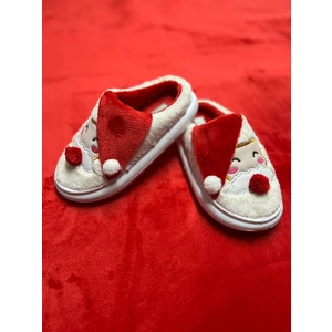 Christmas Kırmızı Noel Baba Tasarım Peluş Önü Kapalı Düz Terlik Yılbaşı Yeniyıl
