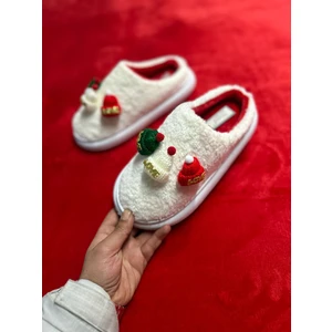 Christmas Kırmızı Noel Baba Tasarım Peluş Önü Kapalı Düz Terlik Yılbaşı Yeniyıl