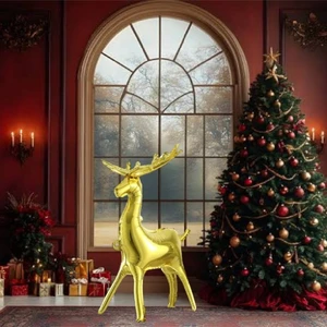 Yılbaşı Ayaklı Gold Geyik Büyük Boy Yeni Yıl Lüks Geyik Balon Yılbaşı Folyo Balonu Süsü