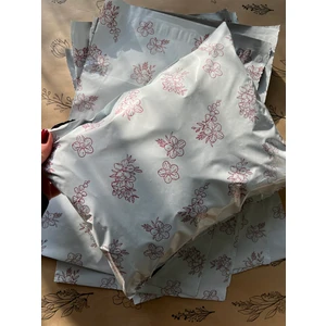 Renkli Kargo Poşeti - Çiçek Desenli Tasarım Kargo Paketi- 25X37  cm - Cepsiz- 100 Adet -Kırmızılı