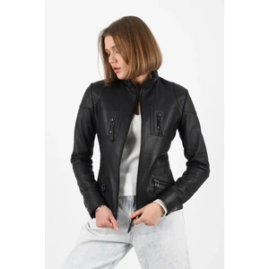 Melody Hakiki Deri Kadın Siyah Fit Deri Mont