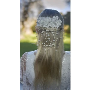 Eva Flore Beyaz Ortanca Incili Çiçekli Gelin Nikah Saç Tarak Toka