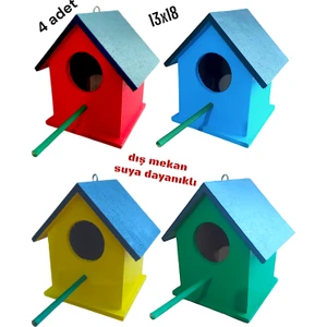 Ahşap Kuş Yuvası Kuş Evi Dış Mekan Suya Dayanıklı  4 Adet  13x18  cm