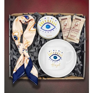 Kişiye Özel Nazar Tasarım Fincan&nazar Fular&nazar Mum&türk Kahvesi  Seti