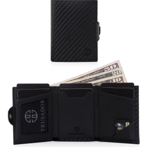 Verona Carbon Kartlık Unisex Hakiki Deri Rfid Korumalı Minimalist Erkek Kadın Mini Cüzdan Hediyelik Karbon