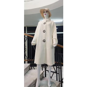 Italyan Pula Taş Detaylı Uzun Angora Kaban (120 Cm)
