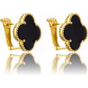 Oniks Çiçek Ithal Gümüş Küpe