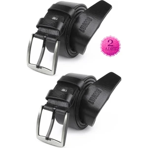 2 Adet Deri Erkek Kemer Eko 4,5 cm Kot Siyah