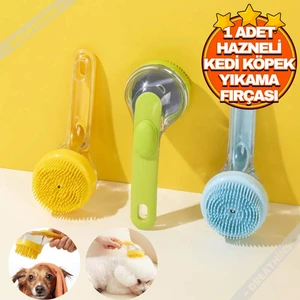 Hazneli Silikon Kedi Ve Köpek Yıkama Fırçası | Evcil Hayvan Banyo Köpüren Fırça
