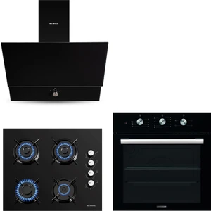 Kristal Siyah Cam Ankastre Set (DA6-830 Davlumbaz + KO-40 TAHDF Ocak + B66 - SF2 Fırın)