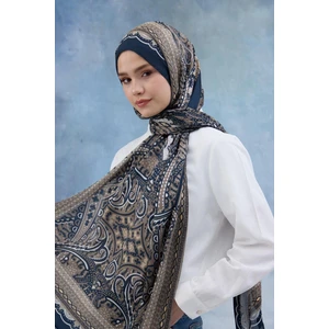 Lacivert Kahve Hint Vual Şal -  5005-03