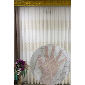 Özgün Perde Dantel Belinda Baklava Desenli (1/3 Sık Pile) Ekru Tül Perde