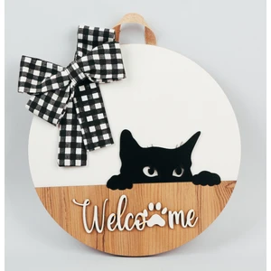 Welcome Kedi Figürlü Ahşap Kapı Süsü