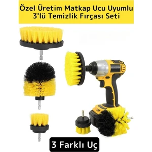 Premium Çok Fonksiyonlu Tüm Matkap Uçlarına Uygun Banyo Araç 3'lü Matkap Ucu Temizleme Fırçası Seti