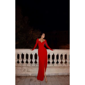 Sindi Moda Shena Simli Kol Detay Abiye 583039