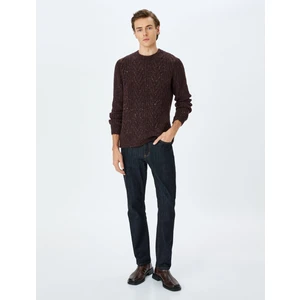 Bisiklet Yaka Uzun Kollu Dokulu Triko Kazak