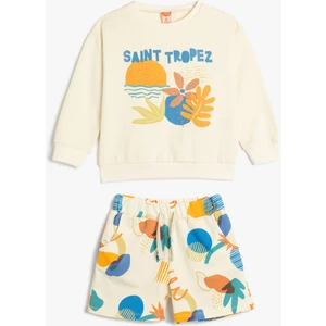 Pamuklu Baskı Detaylı Şort ve Sweatshirt Set