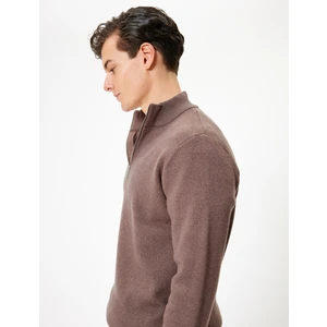 Triko Kazak Yarım Fermuarlı Yaka Basic Uzun Kollu