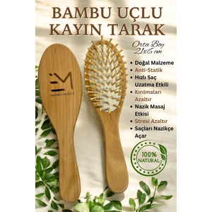 Em Amanos Beauty Bambu Uçlu Kayın Tarak Doğal Malzeme Hızlı Saç Uzatma Etkili Kırılma Karşıtı Nazik Masaj Etkisi