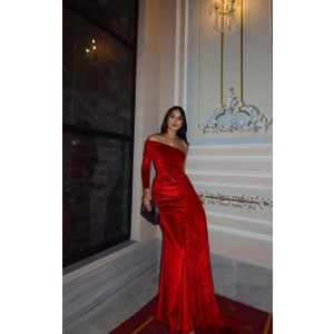 Sindi Moda Rosabella Tek Kol Kadife Abiye 582269