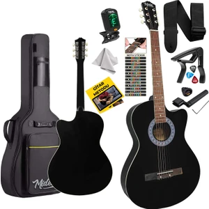 XC-120 Siyah Kaliteli Akustik Gitar Gül Klavye Sap Ayarlı 4/4 Yetişkin Boy Full Set