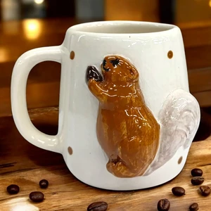 Boni Bon Collection Design 3D Kabartma El Emeği Göz Nuru Sincaplı 🐿️ Seramik Kupa Bardak 400 ml