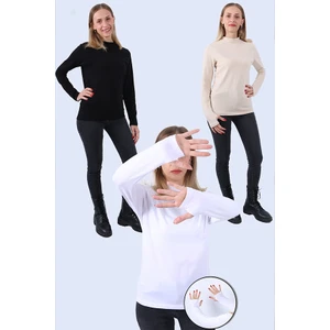 Kadın Boğazlı Parmak Detaylı Uzun Kollu Body 3lü Set