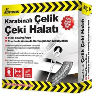 Automıx Karabinalı Çelik Çeki Halatı / 3 Ton / 3 Metre