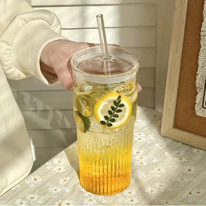 Borosilikat Sunum Bardağı - Kapaklı Pipetli Bardak - Kahve Bardağı - Isı Dayanıklı - 600 ml Macchiato