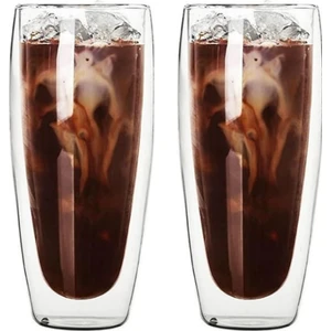 Çift Cidarlı Uzun Meşrubat - Kokteyl - Latte Cam Bardak Seti 320 Ml x 2 Adet 2324