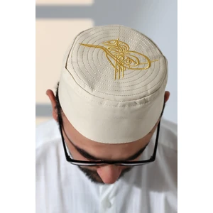 İhvan Online Osmanlı Tuğrası Nakışlı Kalıp Namaz Takkesi Bej