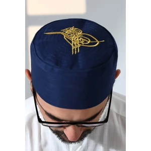 İhvan Online Osmanlı Tuğrası Nakışlı Kalıp Namaz Takkesi Lacivert
