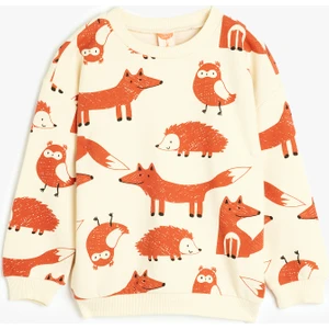 Hayvan Desenli Uzun Kollu Pamuklu Sweatshirt