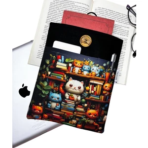 Kitap Kılıfı / Tablet Kılıfı / Ebook Kılıfı / Çok Amaçlı Kılıf  ( Kediler ve Kütüphane )