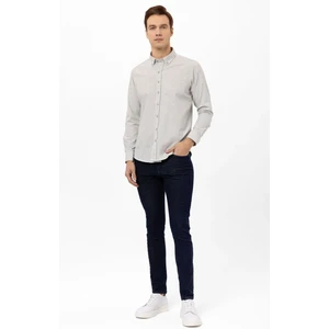 Bol Kesim Cepli Açık Gri Düz Flanel Kışlık Erkek Gömlek