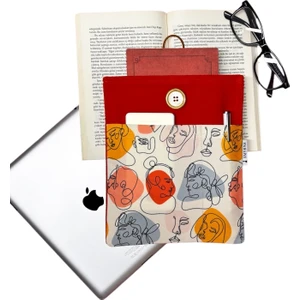 Kitap Kılıfı / Tablet Kılıfı / Ebook Kılıfı / Çok Amaçlı Kılıf  ( Kadın Yüzler , Turuncu )