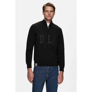 ARTHUR Siyah Yarım Fermuarlı Dik Yaka Nakışlı Standard Fit Erkek Triko