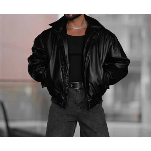 Erkek Oversize Vintage Siyah Deri Ceket