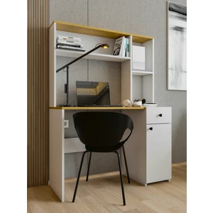 Çalışma Masası Parlak Beyaz Marbella Kitaplıklı Raflı Modern Masa