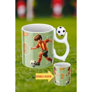 Siyah Beyaz Futbol Toplu Sarı Kırmızı Forma Oyunculu Taraftar Isimli Baskılı Kupa Bardak