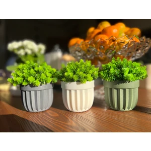 3lü Çizgili Saksıda Büyük Top Yapay Çiçek