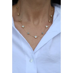 Yenigün Kuyumculuk 14 Ayar Altın Siyah-Beyaz Yonca Model Kolye